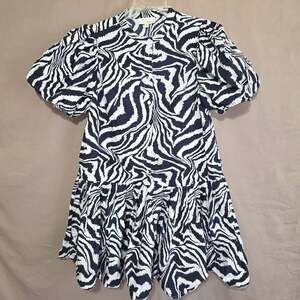 PINCH Zebra Print Puff Sleeve Button Down Tiered Mini Dress Size L